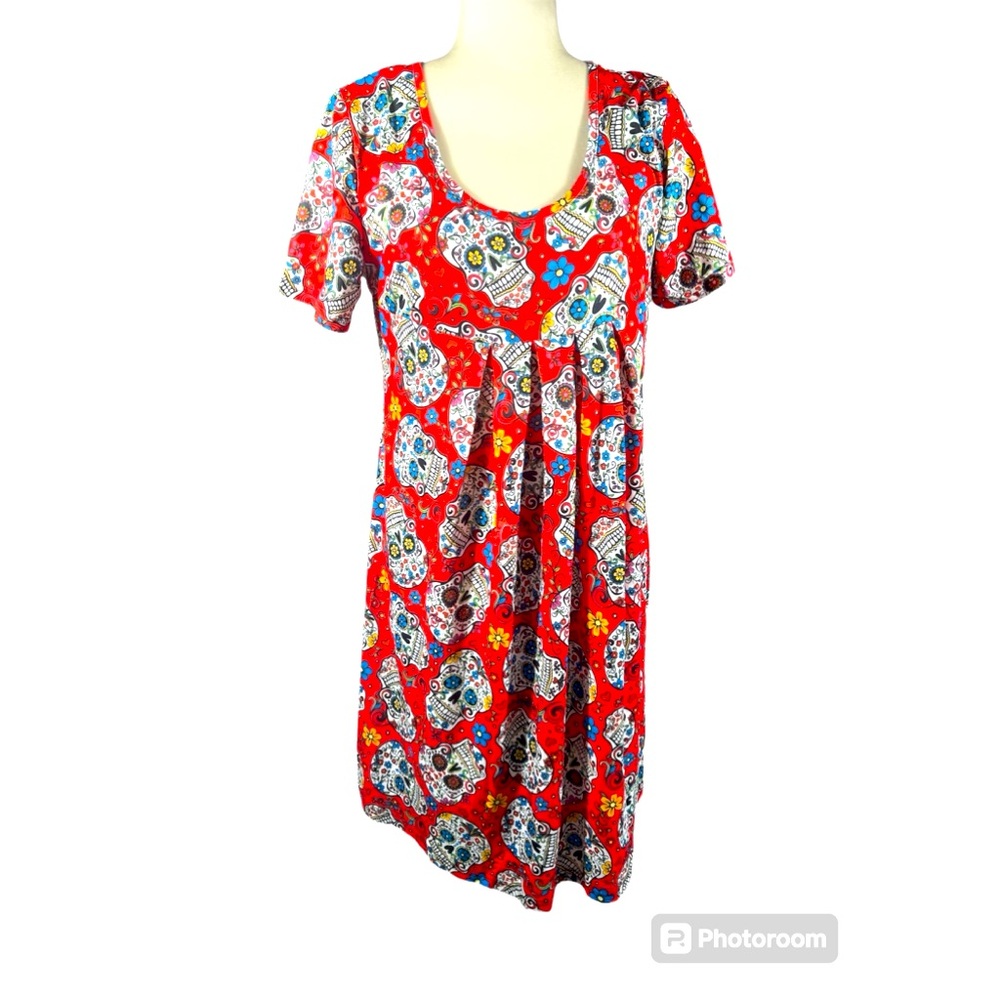 Roshop Women's Short Sleeve Sugar Skull Pattern Dress Red Size M New with tags